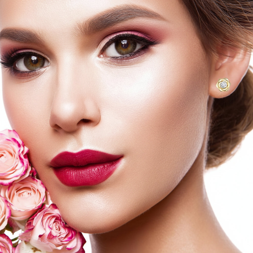 Gold Birthstone Flower Stud Earrings – Perfect Mother's Day Gift Jewelry