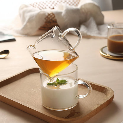 Glass Espresso Cups with 4oz Double-Spout Measuring Pitcher – Precise Coffee Pouring Set