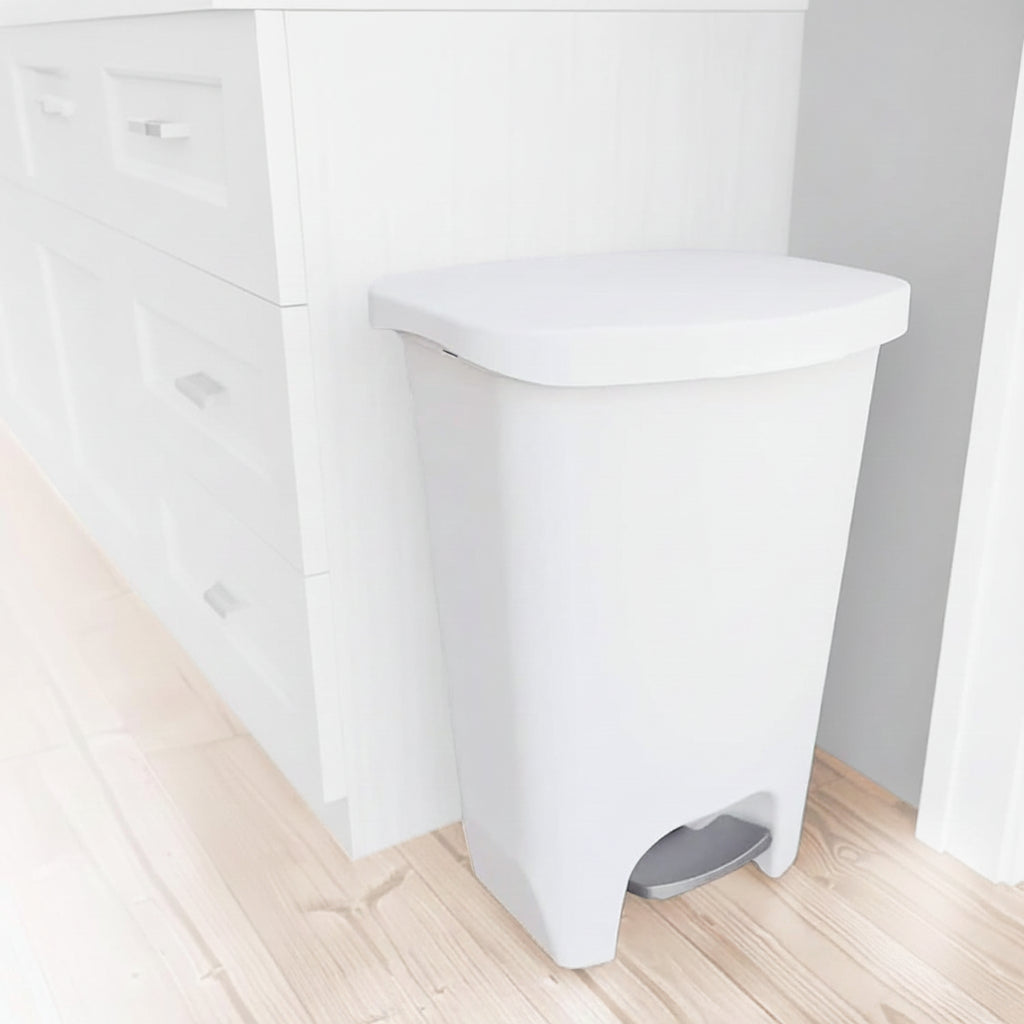 13 Gallon White Kitchen Trash Can with Foot Pedal and Odor Control