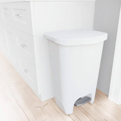 13 Gallon White Kitchen Trash Can with Foot Pedal and Odor Control
