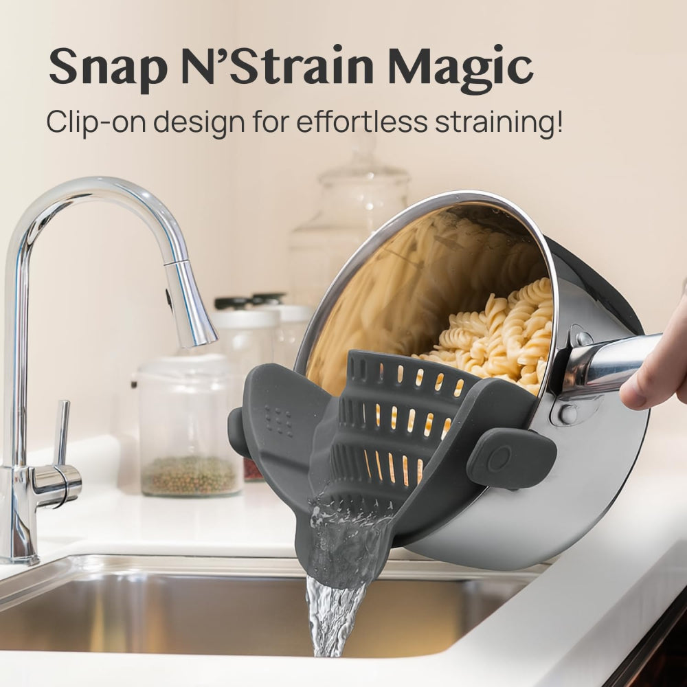 Clip-On Silicone Kitchen Strainer Colander for Pasta – Easy Rinse & Drain