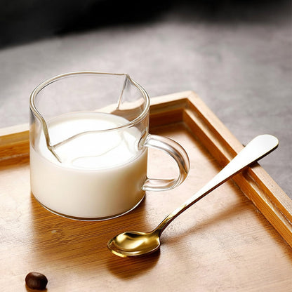 Glass Espresso Cups with 4oz Double-Spout Measuring Pitcher – Precise Coffee Pouring Set