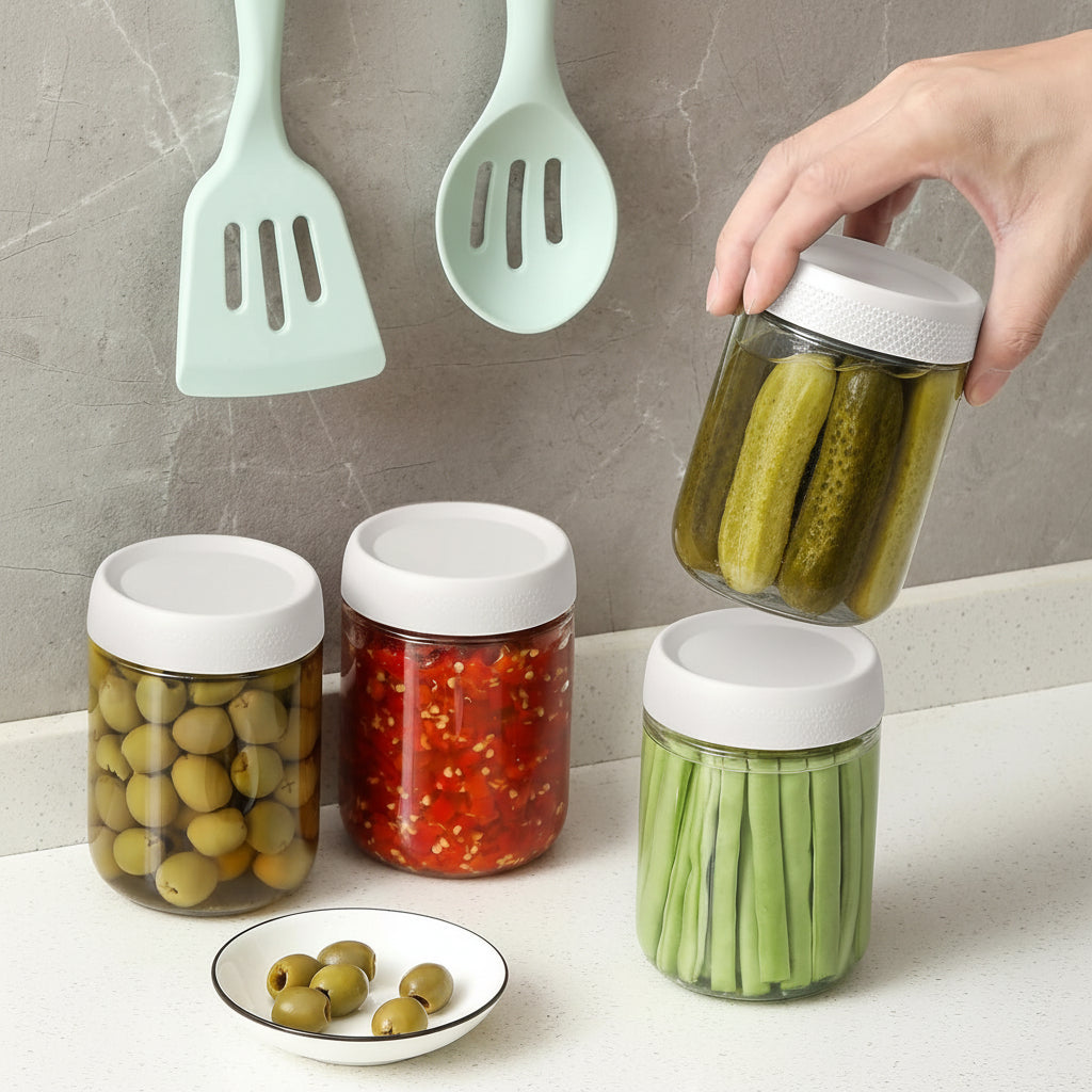 Airtight Glass Food Storage Jars – Stackable Kitchen Containers Set for Freshness and Pantry Organization