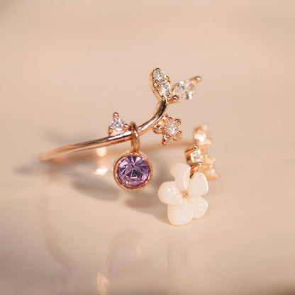 Adjustable Birthstone Flower Ring with Cubic Zirconia – Perfect Mother's Day Gift