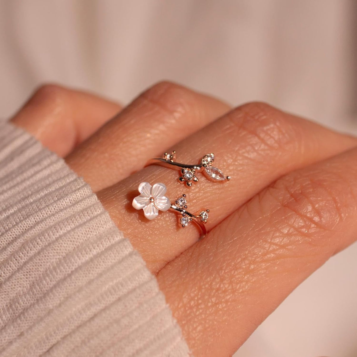 Adjustable Birthstone Flower Ring with Cubic Zirconia – Perfect Mother's Day Gift