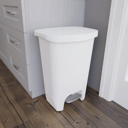 13 Gallon White Kitchen Trash Can with Foot Pedal and Odor Control
