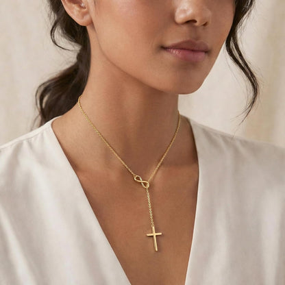 Gold Infinity Cross Necklace with Y-Shaped Pendant — Perfect Mother's Day Gift