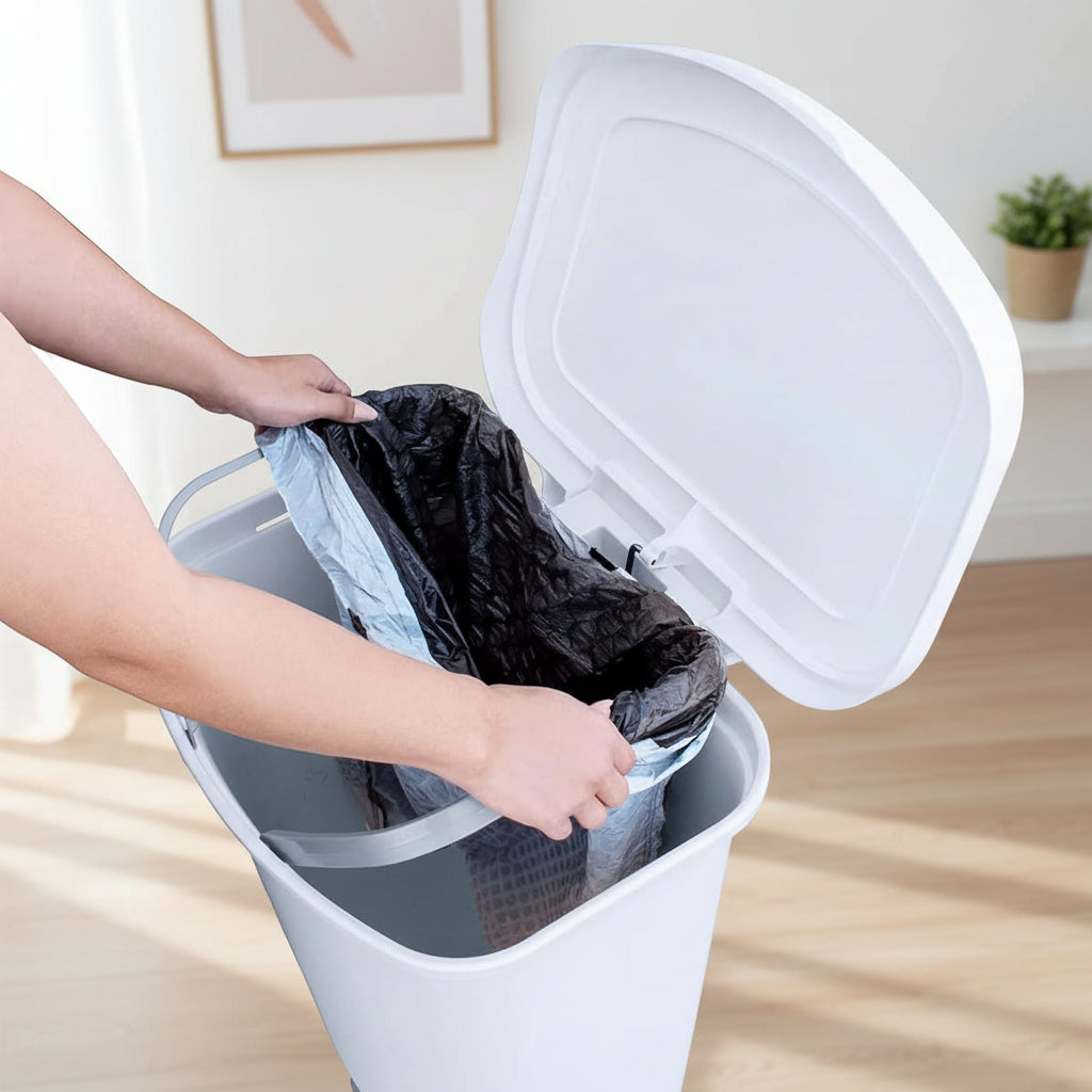 13 Gallon White Kitchen Trash Can with Foot Pedal and Odor Control
