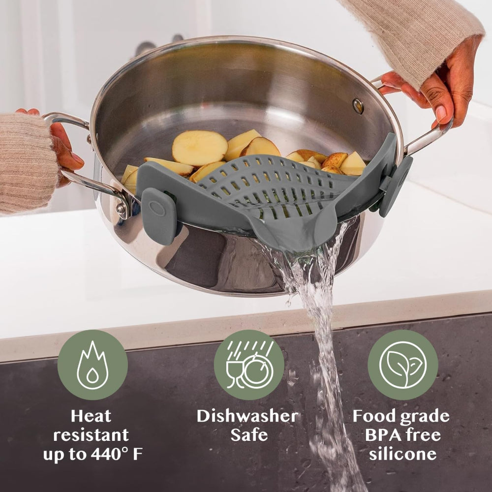 Clip-On Silicone Kitchen Strainer Colander for Pasta – Easy Rinse & Drain