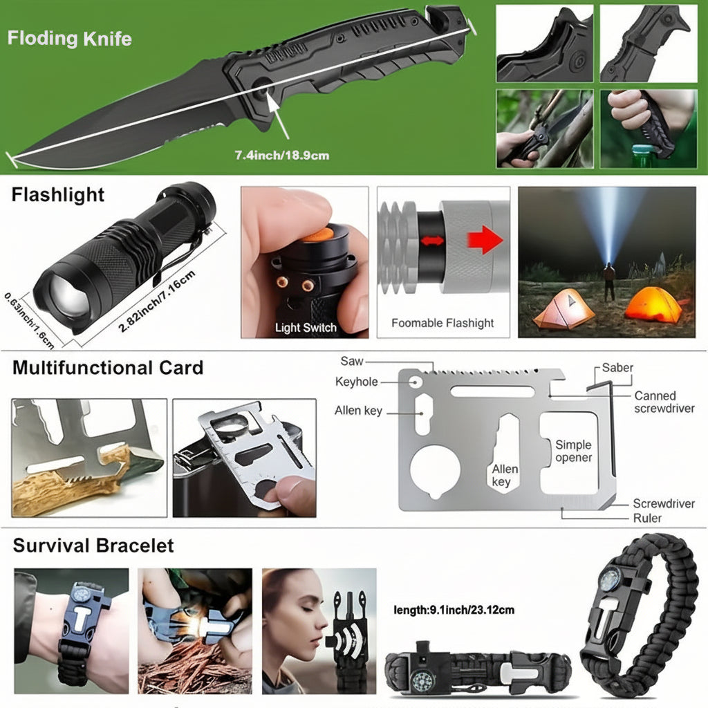 Compact Survival Backpack with Essential Outdoor First Aid Gear & Tools