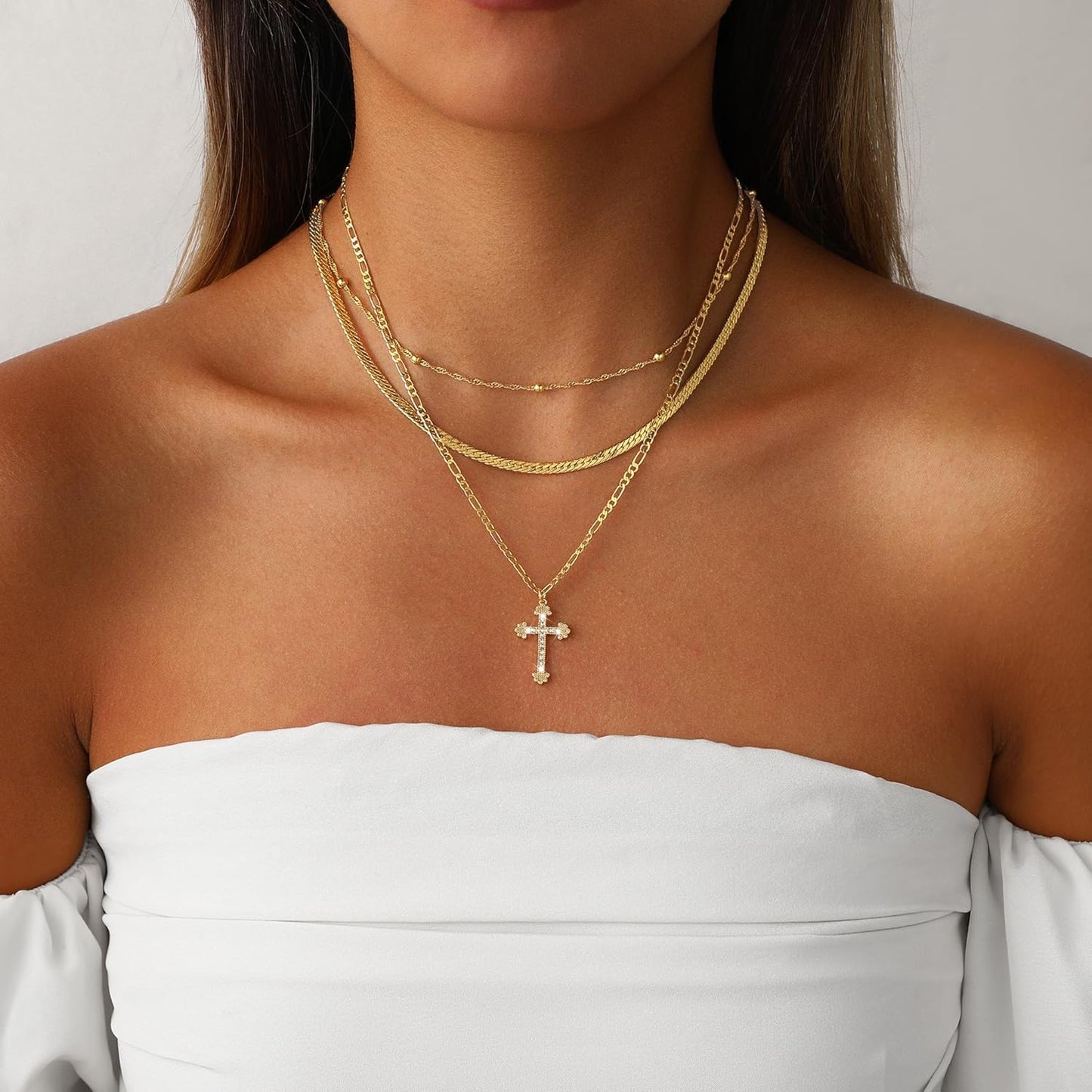 Gold Layered Cross Pendant Necklace - Elegant Mother's Day Jewelry Gift