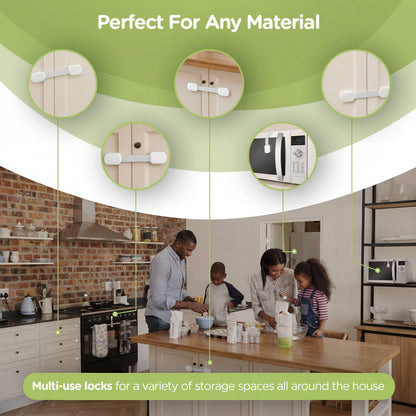 Easy-Install Child Safety Cabinet Locks with Adhesive Straps for Drawers & Doors
