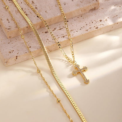 Gold Layered Cross Pendant Necklace - Elegant Mother's Day Jewelry Gift