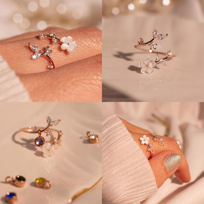 Adjustable Birthstone Flower Ring with Cubic Zirconia – Perfect Mother's Day Gift