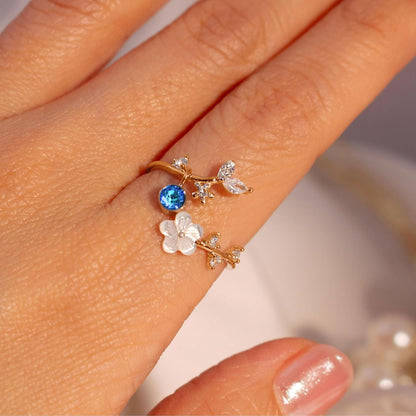 Adjustable Birthstone Flower Ring with Cubic Zirconia – Perfect Mother's Day Gift