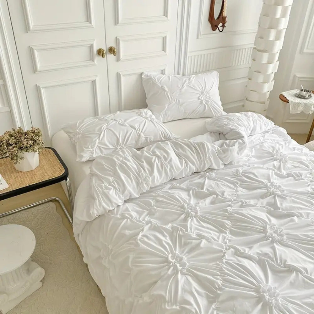 Floral Pleated Quilt Cover Set – Elegant Bedroom Bedding