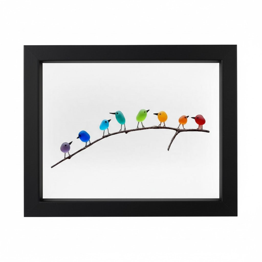 Coastal Wall Art: Sea Glass, Bird & Driftwood Picture Frame Display