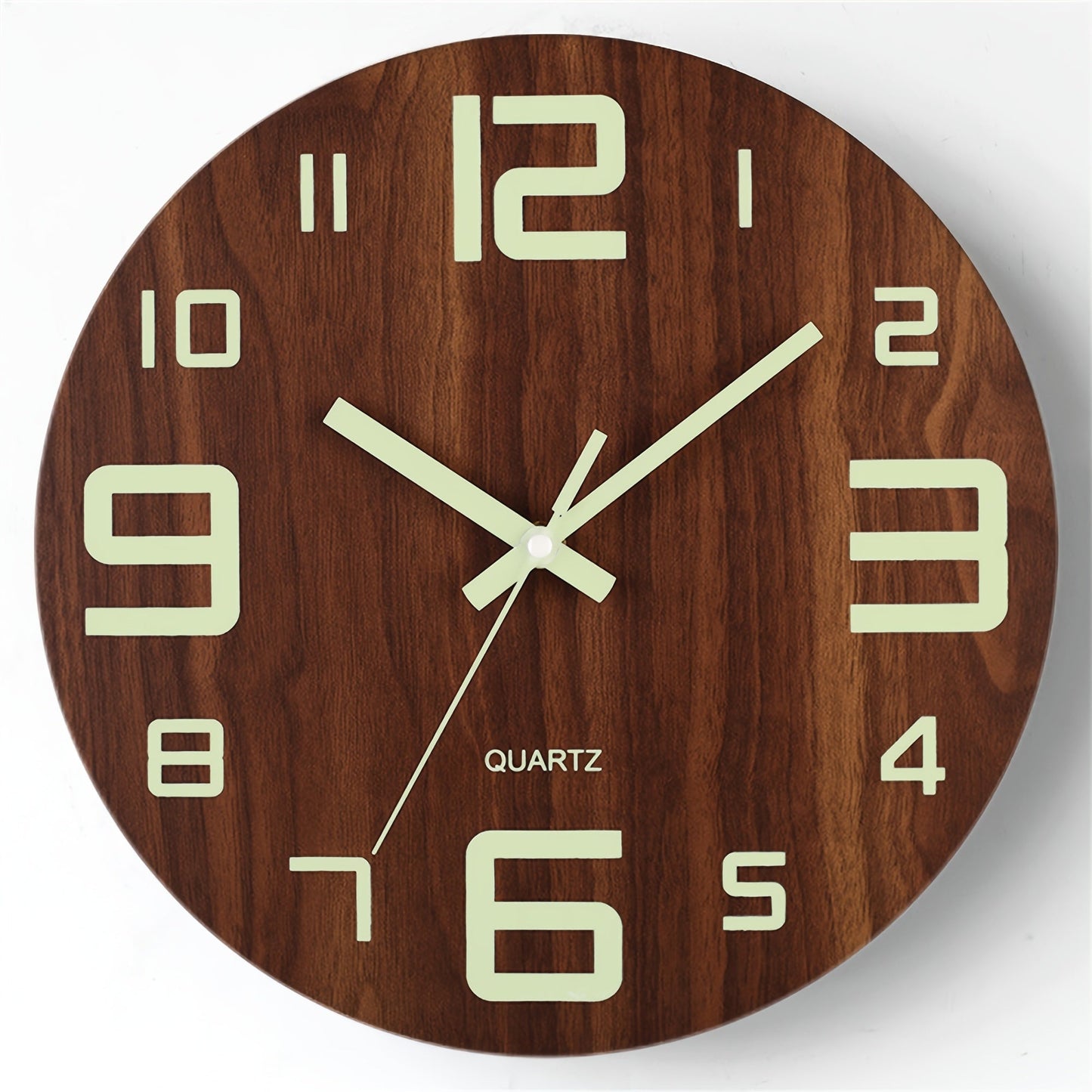 Walnut Glow-in-the-Dark Wall Clock - Silent, Elegant Wooden Design