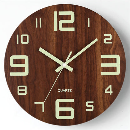 Walnut Glow-in-the-Dark Wall Clock - Silent, Elegant Wooden Design
