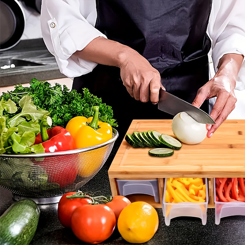 All-in-One Bamboo Cutting Board with Built-In Storage