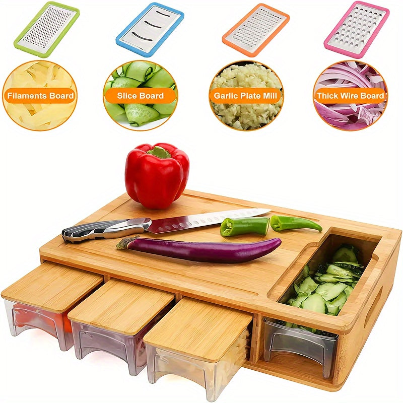 All-in-One Bamboo Cutting Board with Built-In Storage