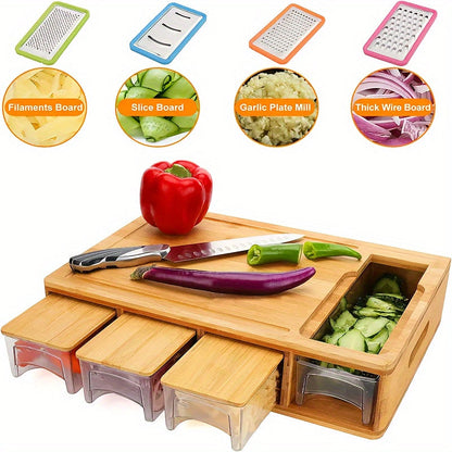 All-in-One Bamboo Cutting Board with Built-In Storage