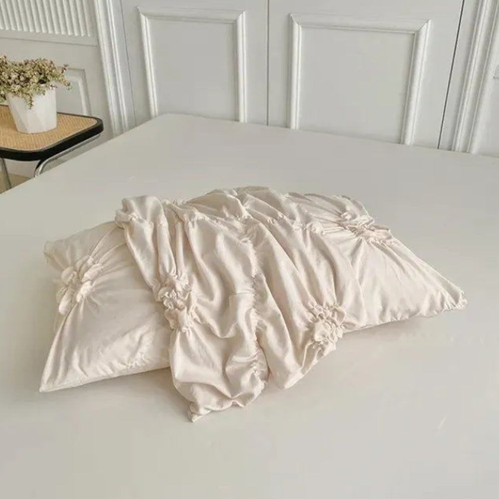 Floral Pleated Quilt Cover Set – Elegant Bedroom Bedding