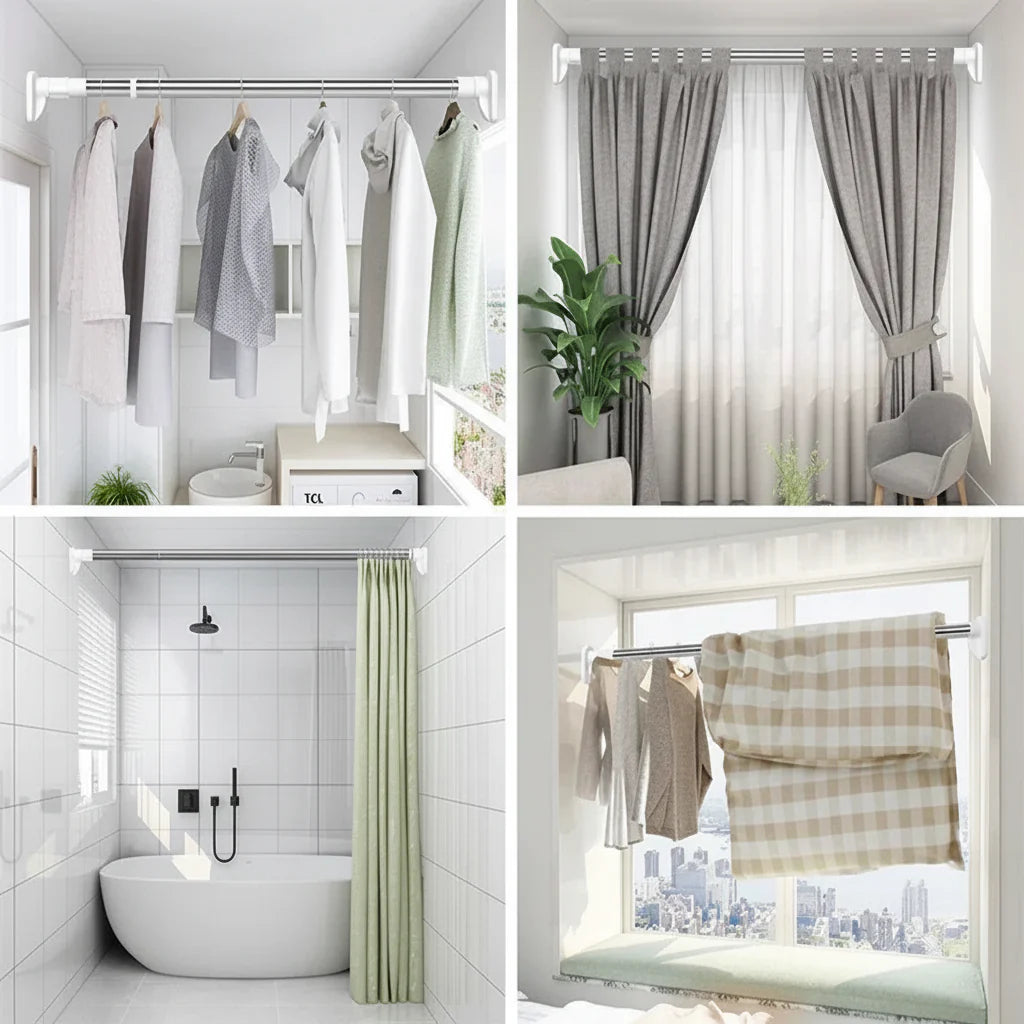 Adjustable Tension Curtain Rod - No-Drill Installation for Shower & Window
