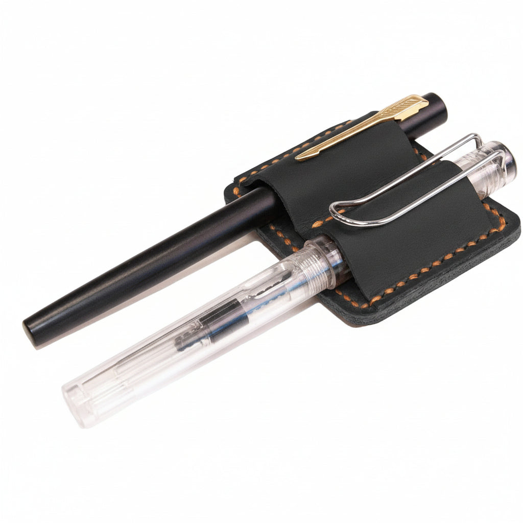 Hand-Stitched Full-Grain Leather Pen Holder & Journal Clip – Premium Accessory