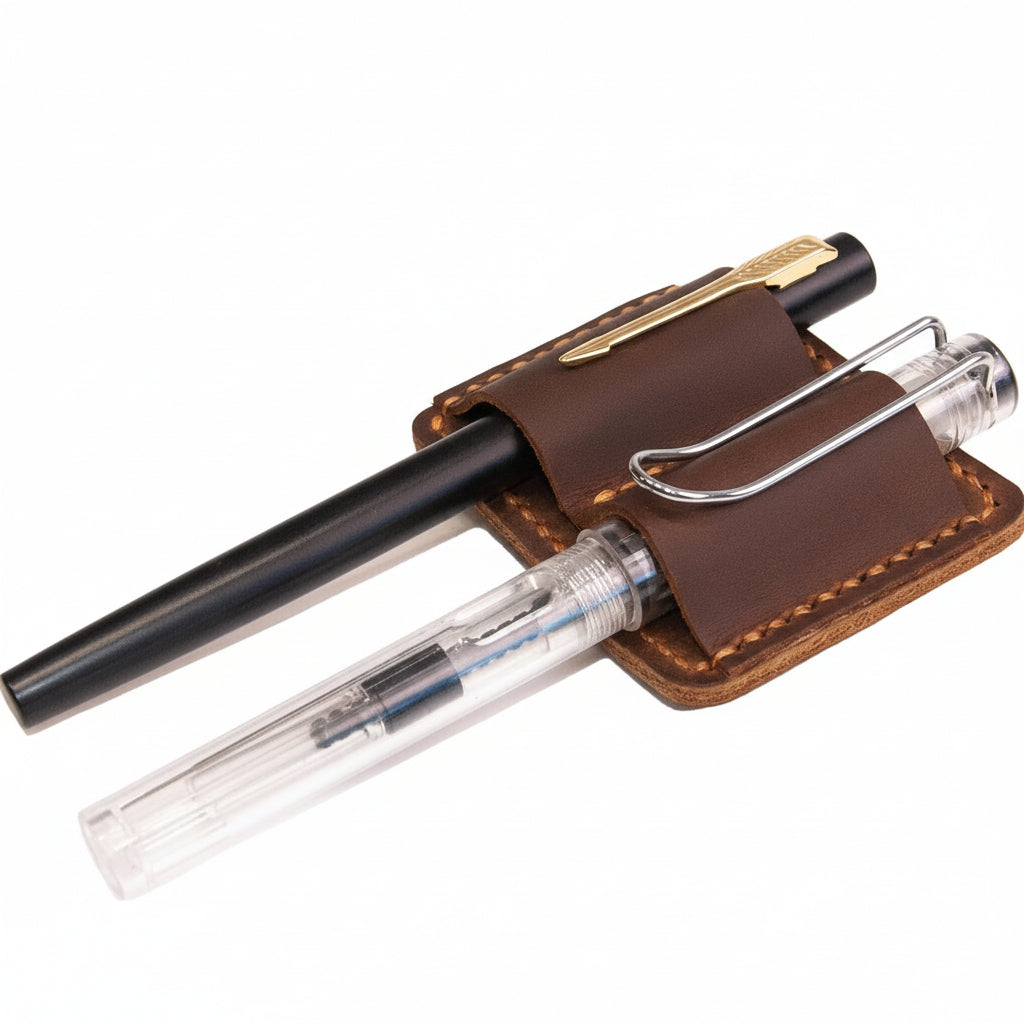 Hand-Stitched Full-Grain Leather Pen Holder & Journal Clip – Premium Accessory