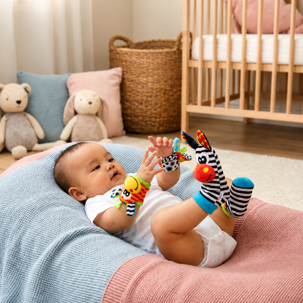 Baby Rattle Socks & Wristband - Infant Sensory Toy Set