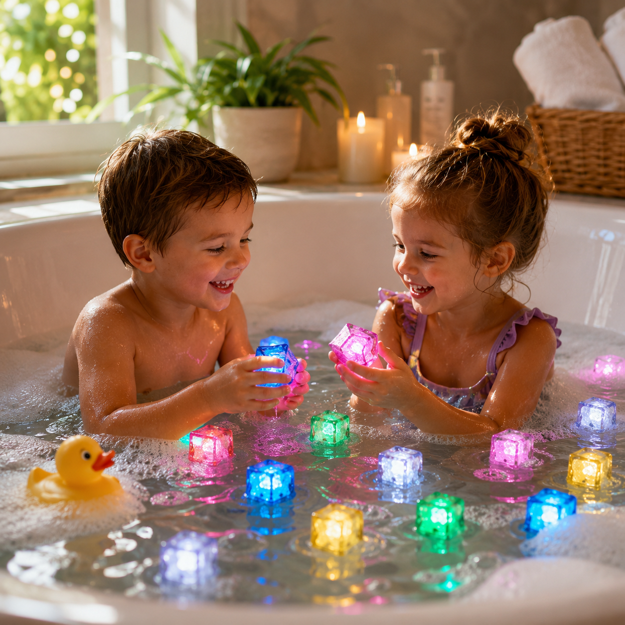Colorful Light-Up Bath Toy Cubes – Waterproof