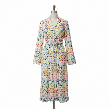 Cozy Floral Print Flannel Bathrobe with Shawl Collar and Tie Waist