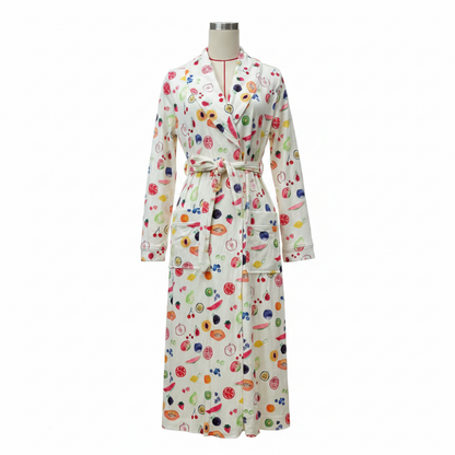 Cozy Floral Print Flannel Bathrobe with Shawl Collar and Tie Waist