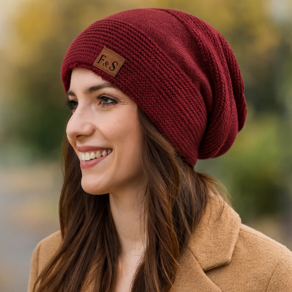 Cozy Slouch Beanie - Knit Winter Hat with Acrylic Lining