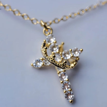 Crown Cross Pendant Necklace - Faith Jewelry Gift for Mother's Day