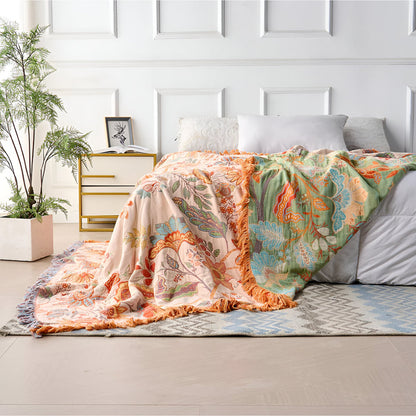 Floral Boho Fringe Throw Blanket – Soft, Cozy Bedding Accent