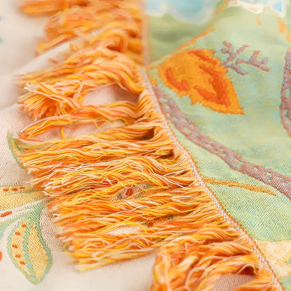 Floral Boho Fringe Throw Blanket – Soft, Cozy Bedding Accent
