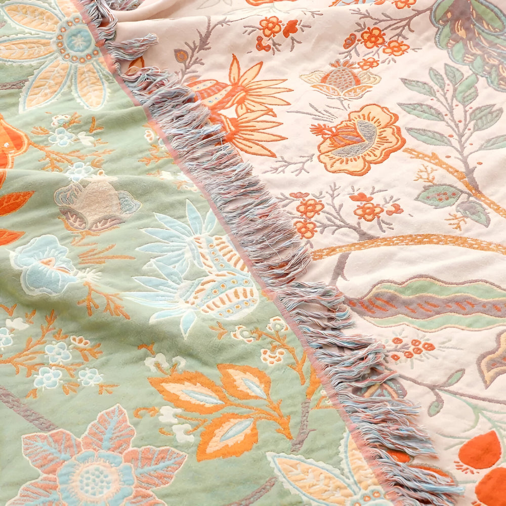 Floral Boho Fringe Throw Blanket – Soft, Cozy Bedding Accent