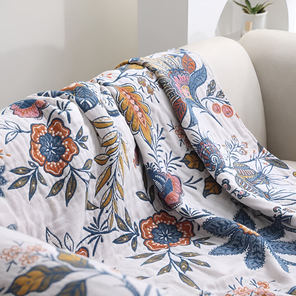 Cozy Floral Reversible Tassel-Trim Throw Blanket
