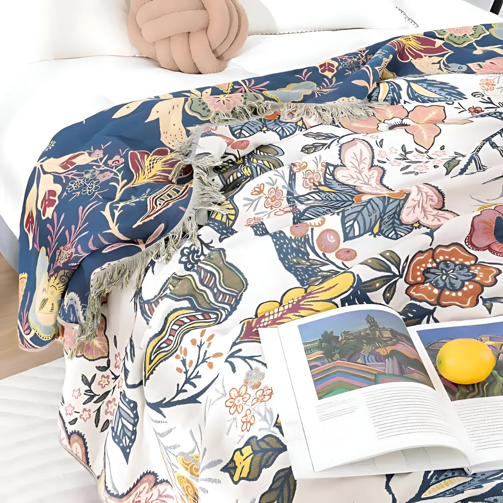 Cozy Floral Reversible Tassel-Trim Throw Blanket