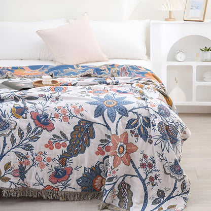 Cozy Floral Reversible Tassel-Trim Throw Blanket