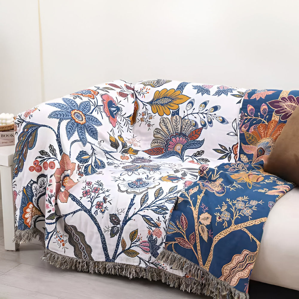 Cozy Floral Reversible Tassel-Trim Throw Blanket