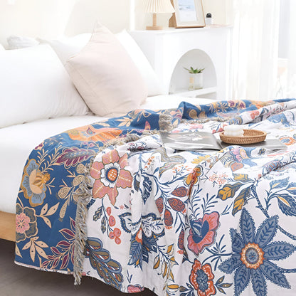Cozy Floral Reversible Tassel-Trim Throw Blanket