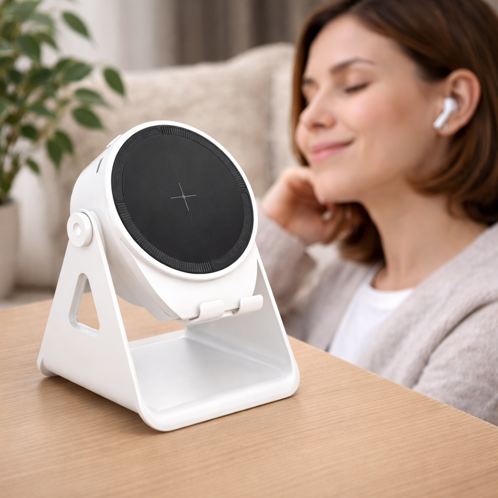 Bluetooth Speaker with Induction Phone Stand and Wireless Charger