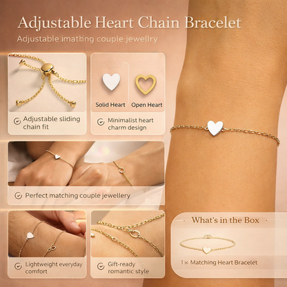 Adjustable Heart Chain Bracelet – Matching Couple Jewelry