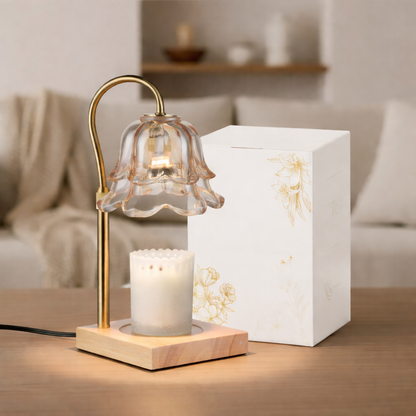 Gold Glass Flower Candle Warmer Lamp - Electric Wax Melt Heater