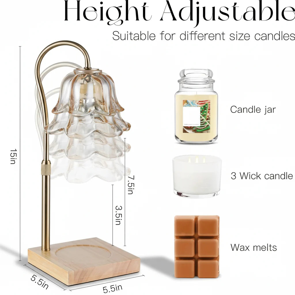 Gold Glass Flower Candle Warmer Lamp - Electric Wax Melt Heater