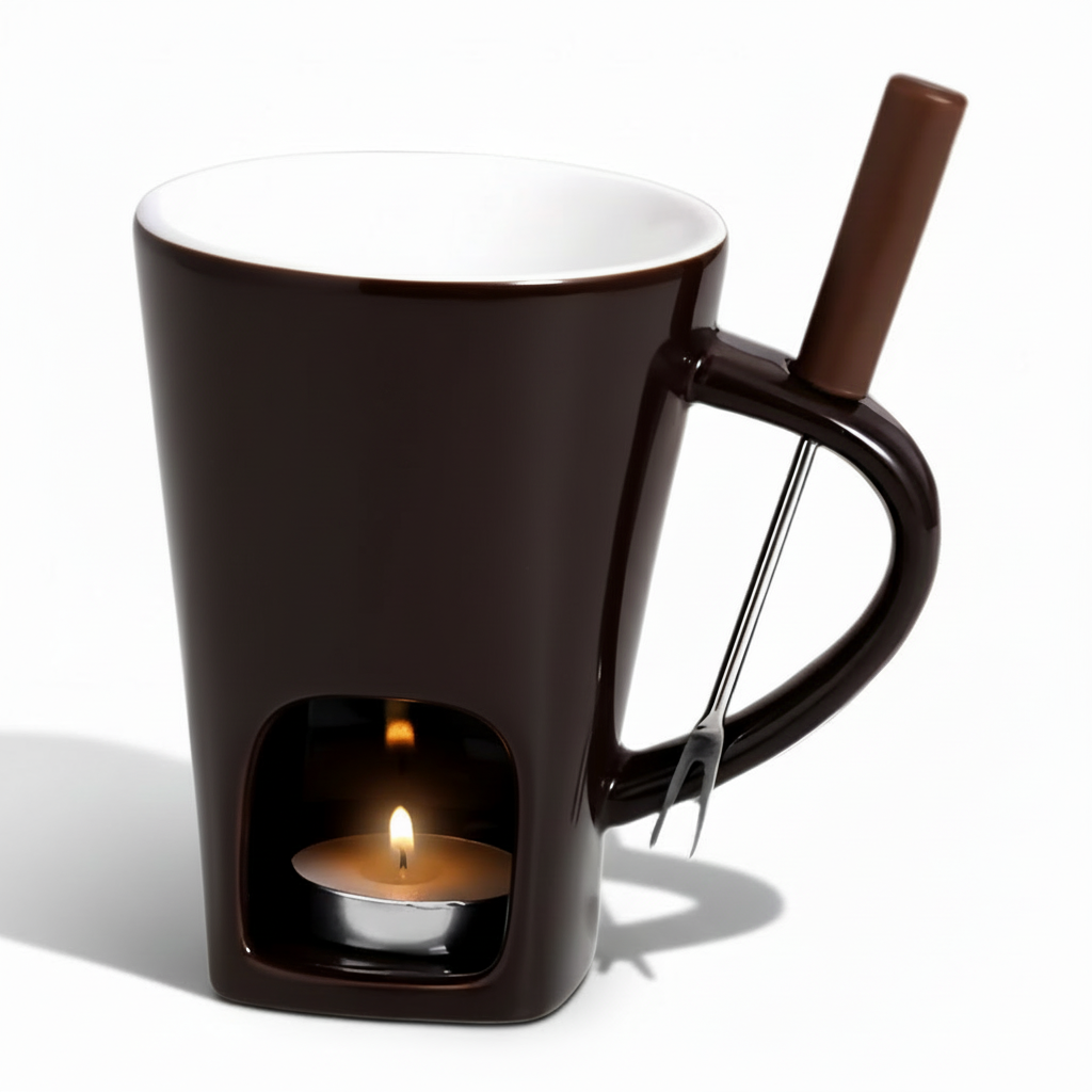 Ceramic Candle-Heated Fondue Set with Pot for Chocolate, Cheese & Dessert Dipping