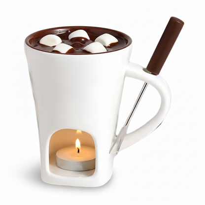 Ceramic Candle-Heated Fondue Set with Pot for Chocolate, Cheese & Dessert Dipping